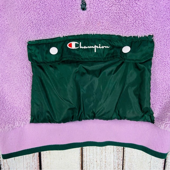Champion Hoodie Womens Size Small Purple Green  Sherpa Half Zip UO Exclusive - Picture 9 of 10